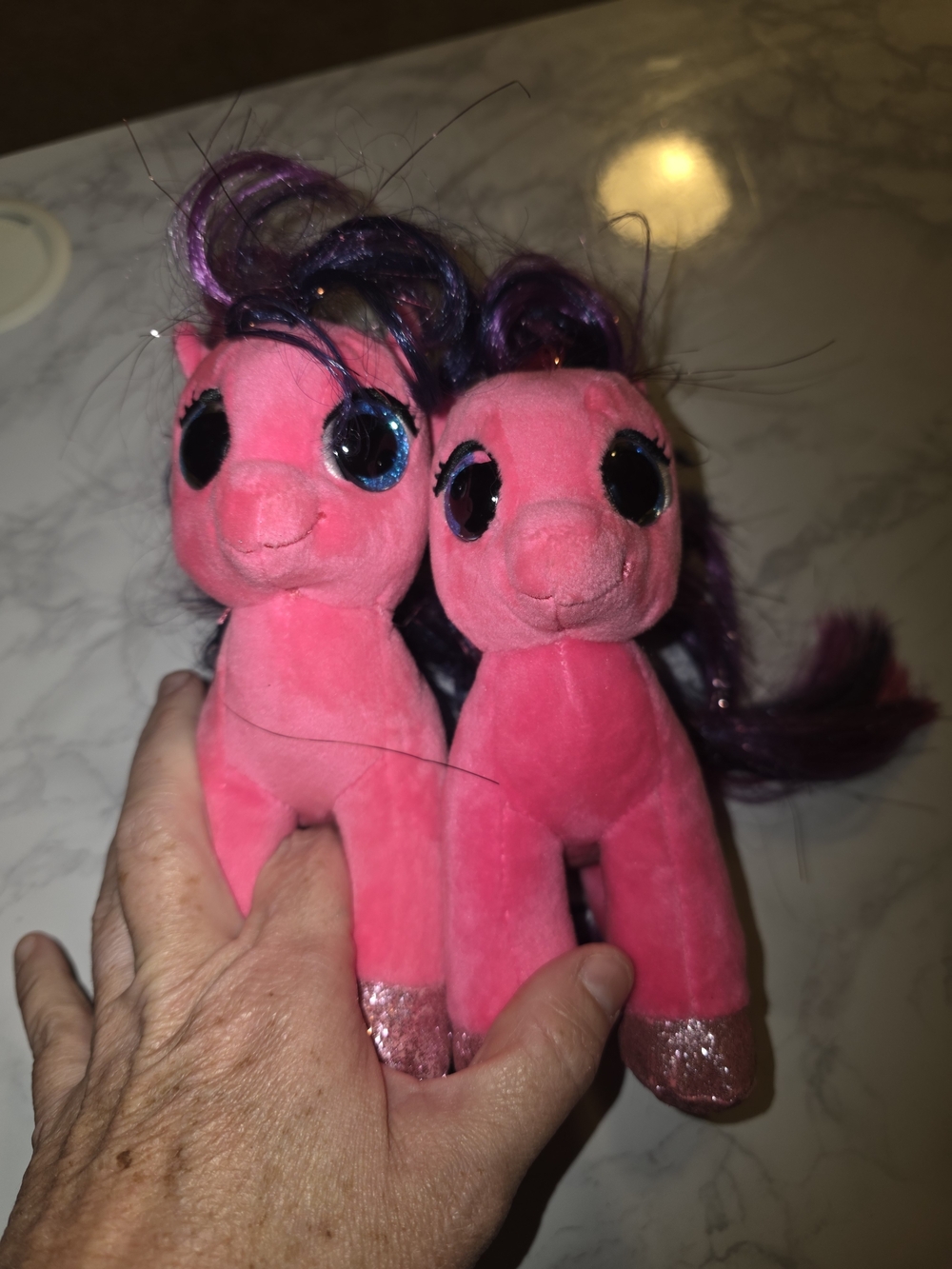 Ty Pink Plush Pony Pair with Purple Mane and Glitter Hooves